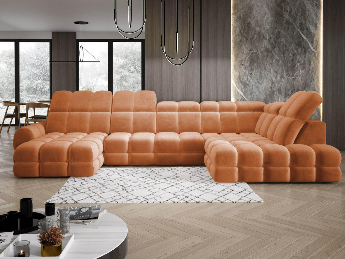 ECKSOFA TOLLO Salvador-stoff U-form 400x217x105 cm orange - Orange, Holz/Textil (217/400cm) - DomoHome