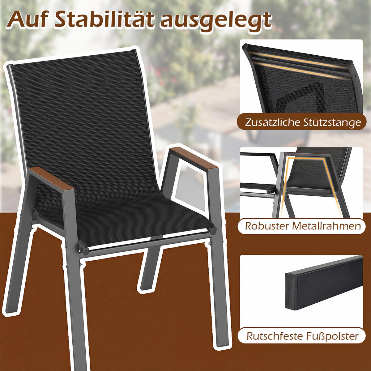 ZAHRADNÍ ŽIDLE skládací černá (sada 2 ks) - černá, kov (66/88/56cm) - COSTWAY