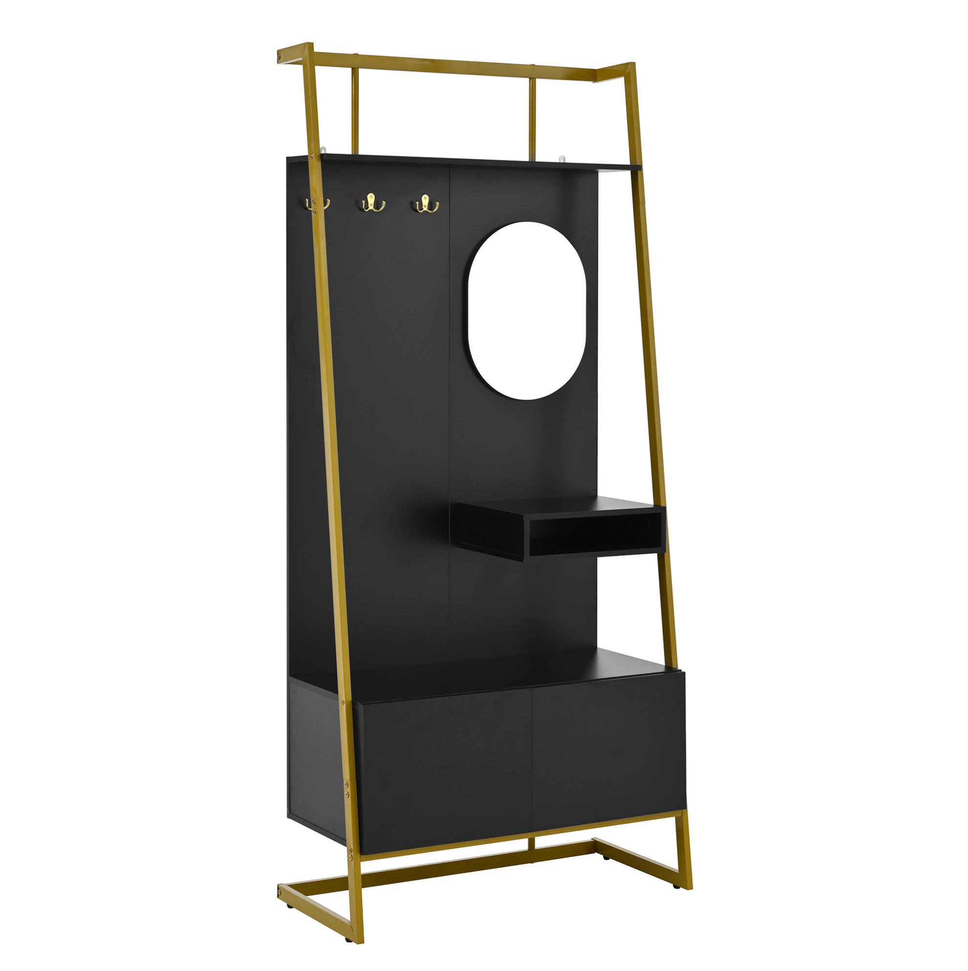 KOMPAKTGARDEROBE 78/38,5/180,5 cm aus Holzwerkstoff und Metall mit Spiegel und Schuhschrank Schwarz - Schwarz, Holzwerkstoff (78/180.5/38.5cm) - Modenvie
