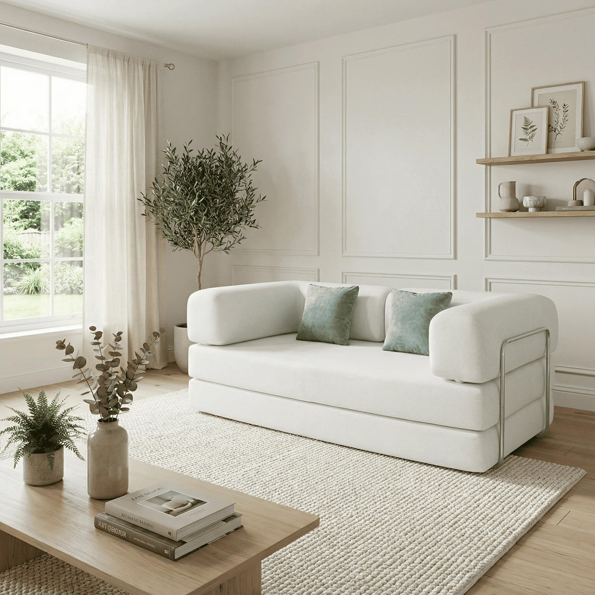 SCHLAFSOFA Kaia Weiß Salbei - Weiß, Textil (180/70/100cm) - COCO Living