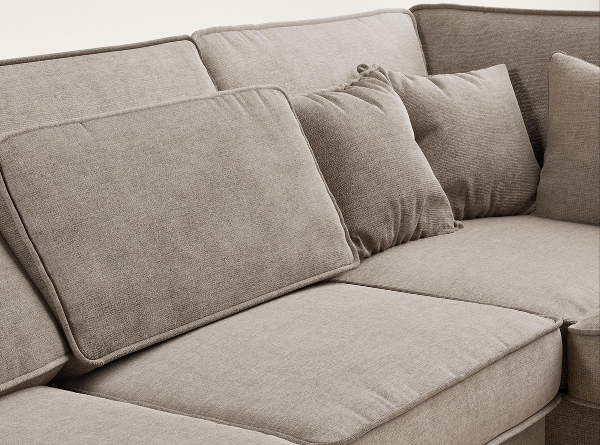 ECKSOFA Kirou Grau braun Chenille-Stoff - Rechts Seite - Graubraun/Schwarz, Holz/Holzwerkstoff (311/225cm) - Maison de Reve