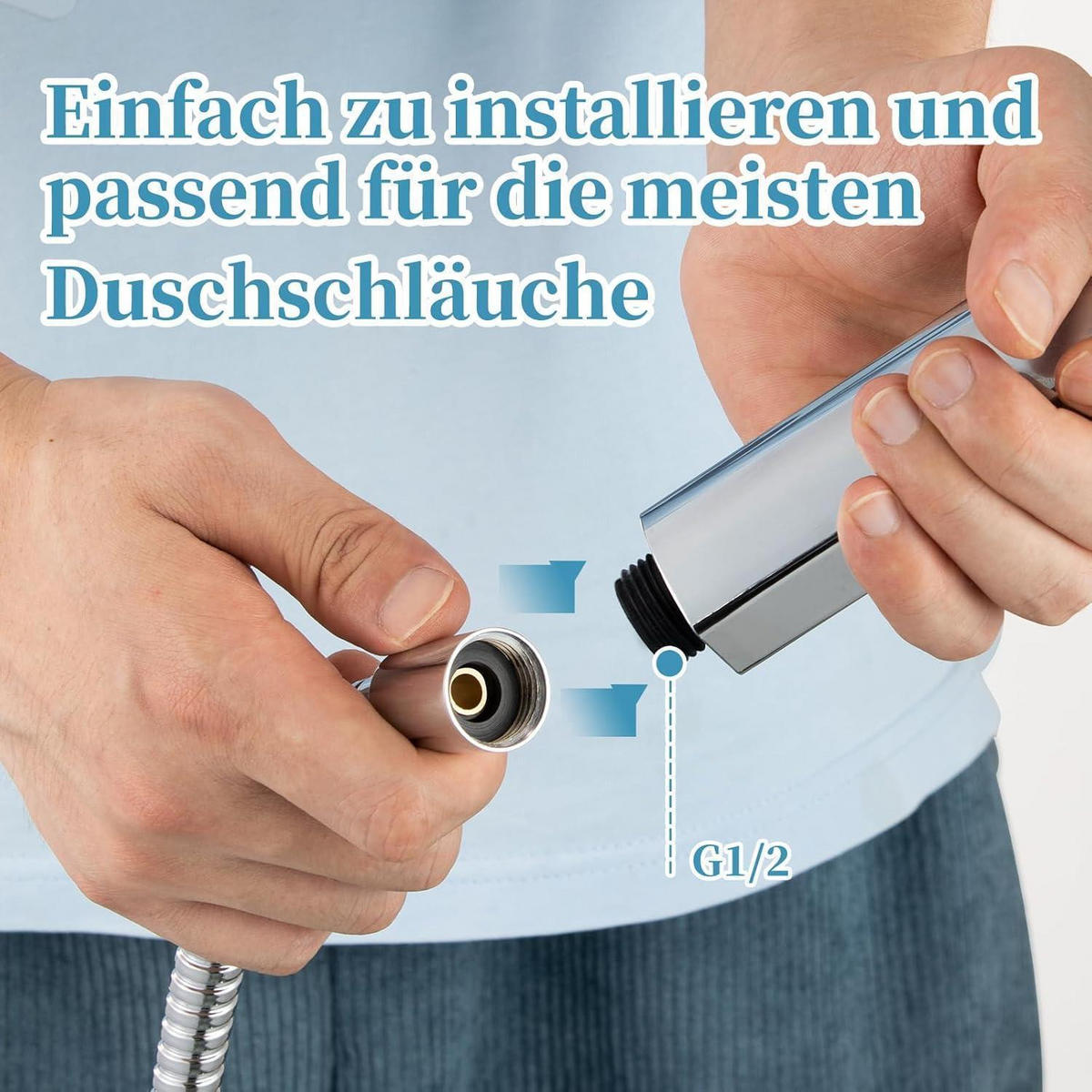 HANDBRAUSE Set mit 6 Strahlarten und 1,6m Schlauch - Silberfarben, Metall (5.5/12.7/23cm)