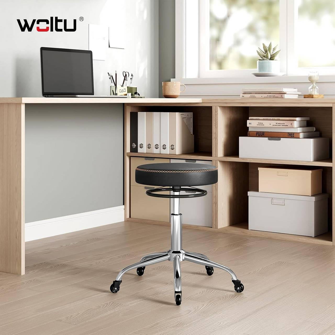 BÜROHOCKER 360° drehbar, rund, Kunstleder, Schwarz - Schwarz, Kunststoff/Textil (49/46/49cm) - Woltu