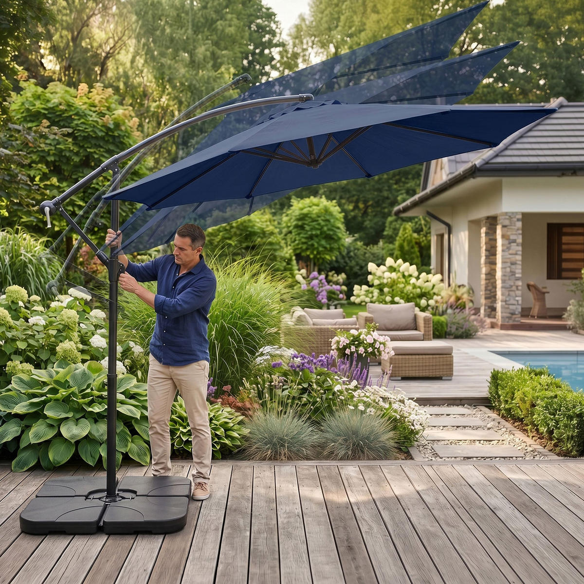 SONNENSCHRIM Marine 245/300 cm - Schwarz/Dunkelblau, Metall (300/300cm) - Akord