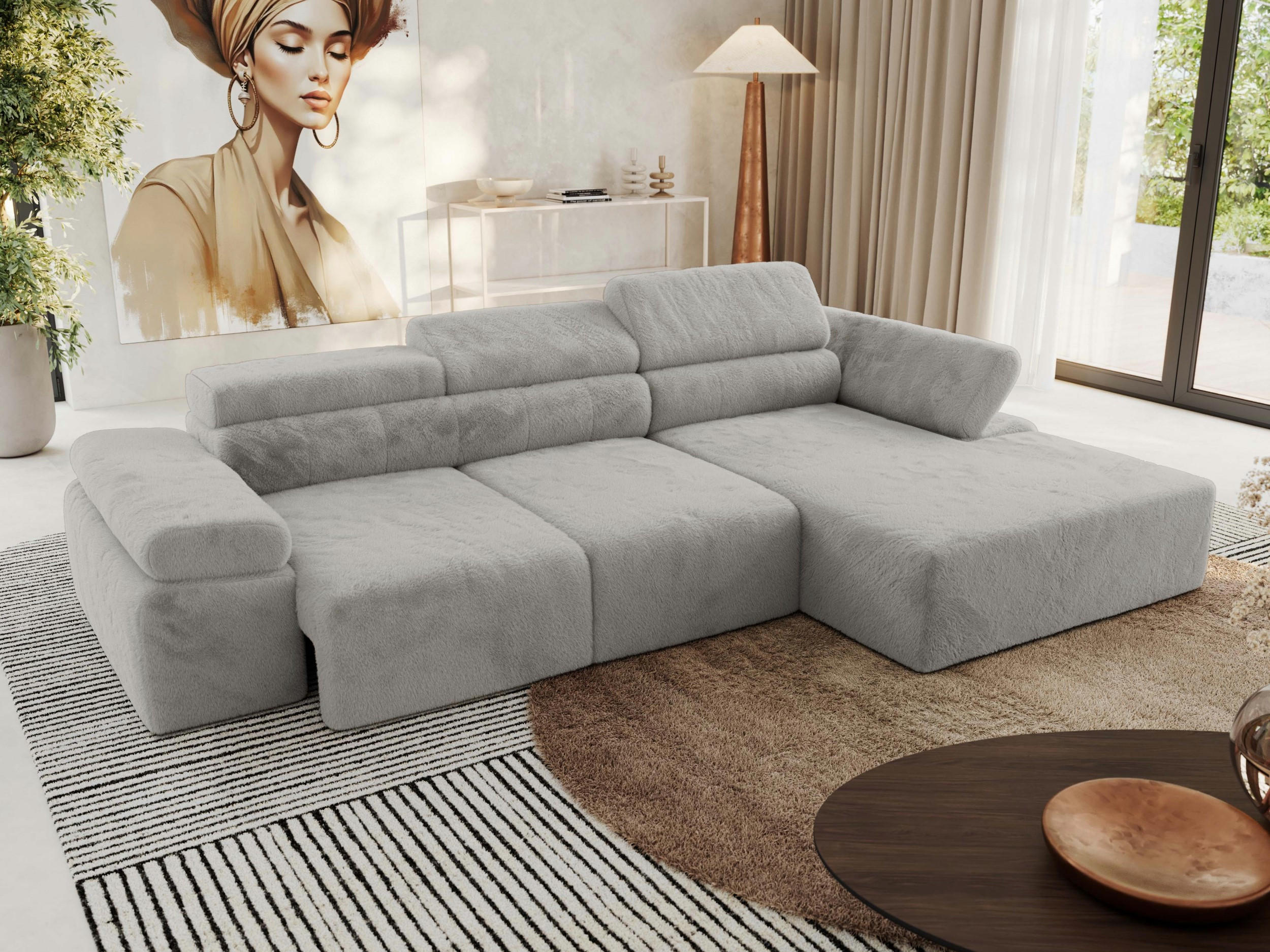 ECKSOFA RILASSO L Hellgrau Plüsch - rechts - Hellgrau/Schwarz, Kunststoff/Textil (174/296cm) - MKS