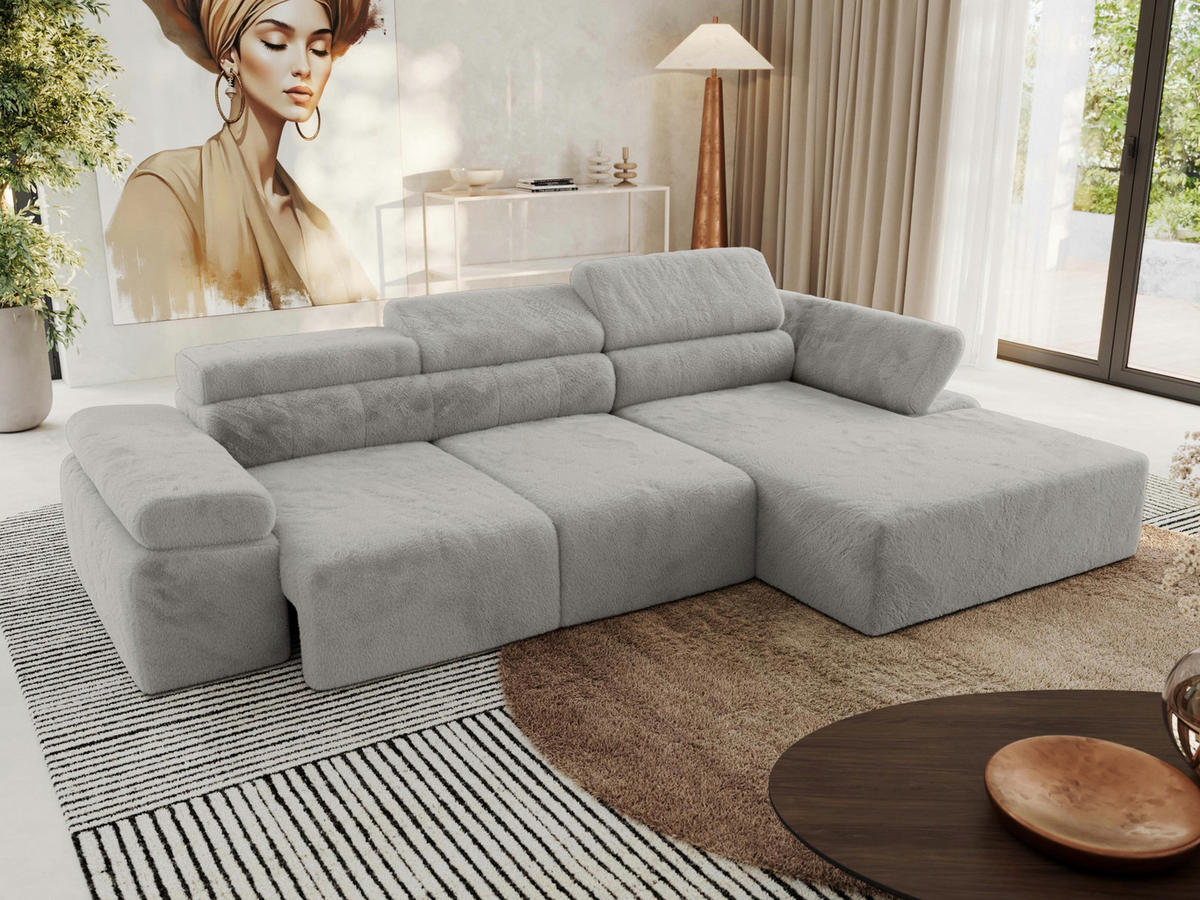 ECKSOFA RILASSO L Hellgrau Plüsch - rechts - Hellgrau/Schwarz, Kunststoff/Textil (174/296cm) - MKS