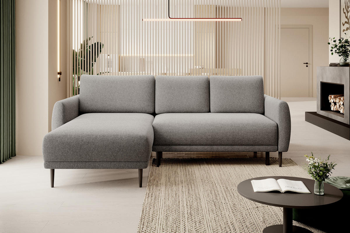 ECKSOFA BONO Stilvolles Sofa mit Schlaffunktion, Robuste Holzfüße, Elegante Armlehnen, Tiefe Sitzfläche 226x164x88cm, Linke, Grau - Grau, Holz/Textil (164/226cm) - DomoHome