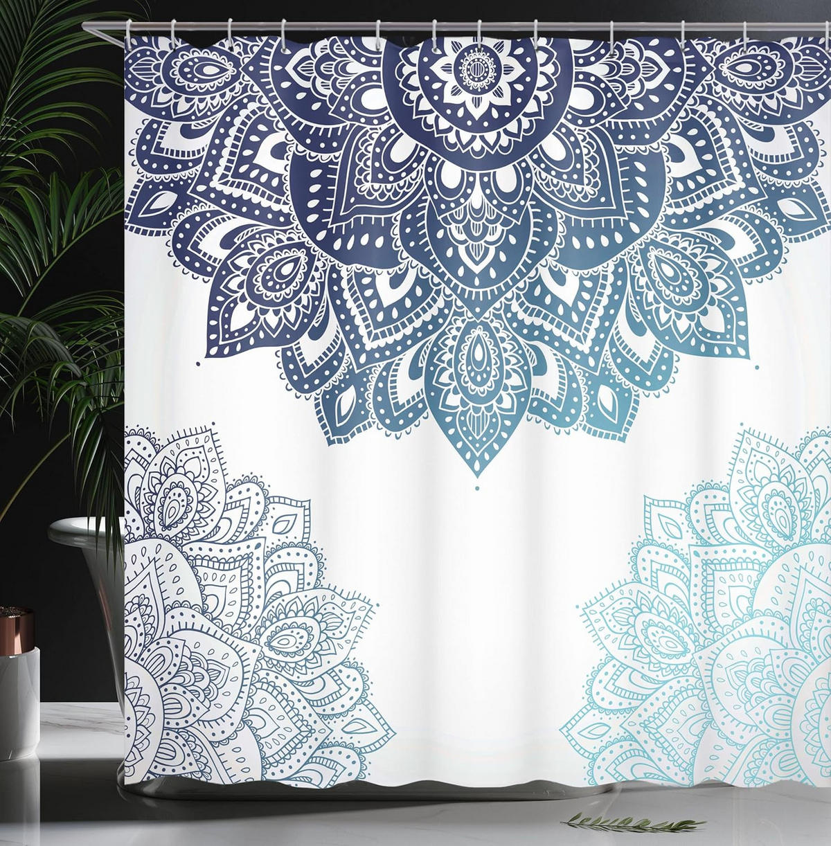 DUSCHVORHANG bunt Stoff Set Dekor Badezimmer mit Haken Blau Dunkelblau - Blau, Textil (180/180cm) - MCBOSON