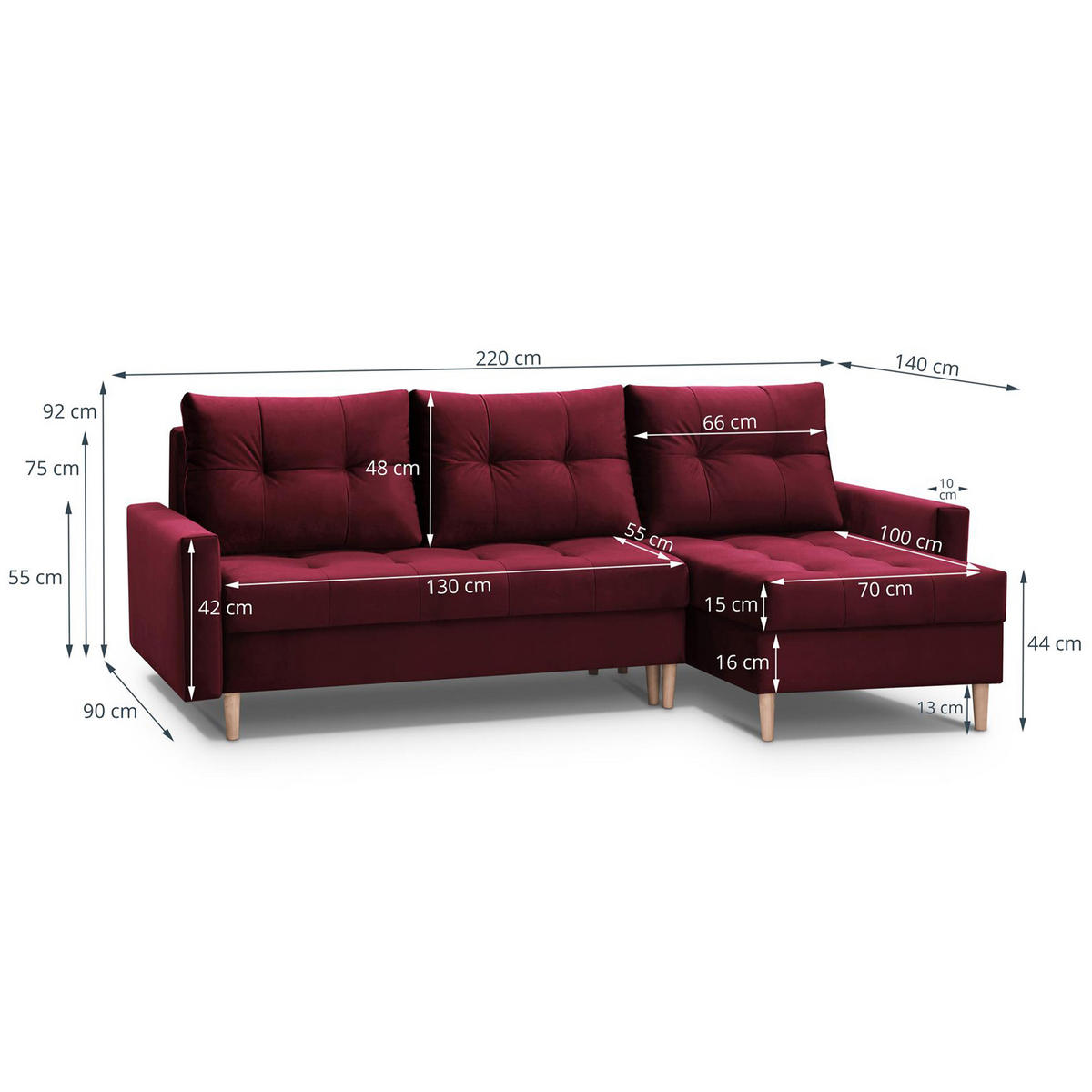 ROHOVÁ POHOVKA Halant s úložným prostorem, univerzální otoman, velurová látka, bordó - bordeaux, textil (220/140cm) - Beautysofa