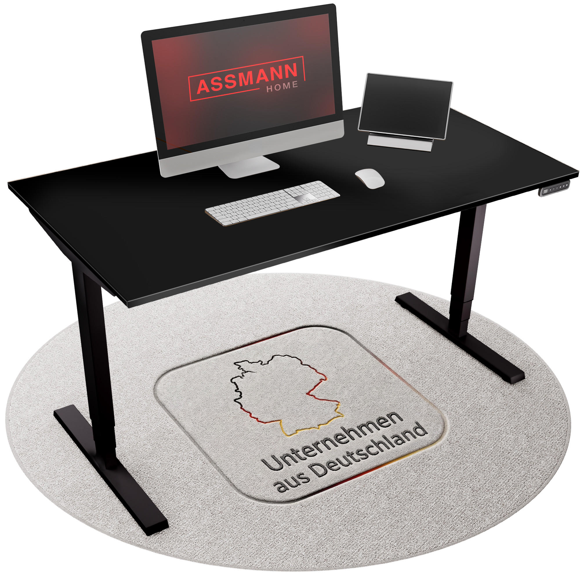Assmann Schreibtisch Schwarz, Schwarz 180x127x80 cm