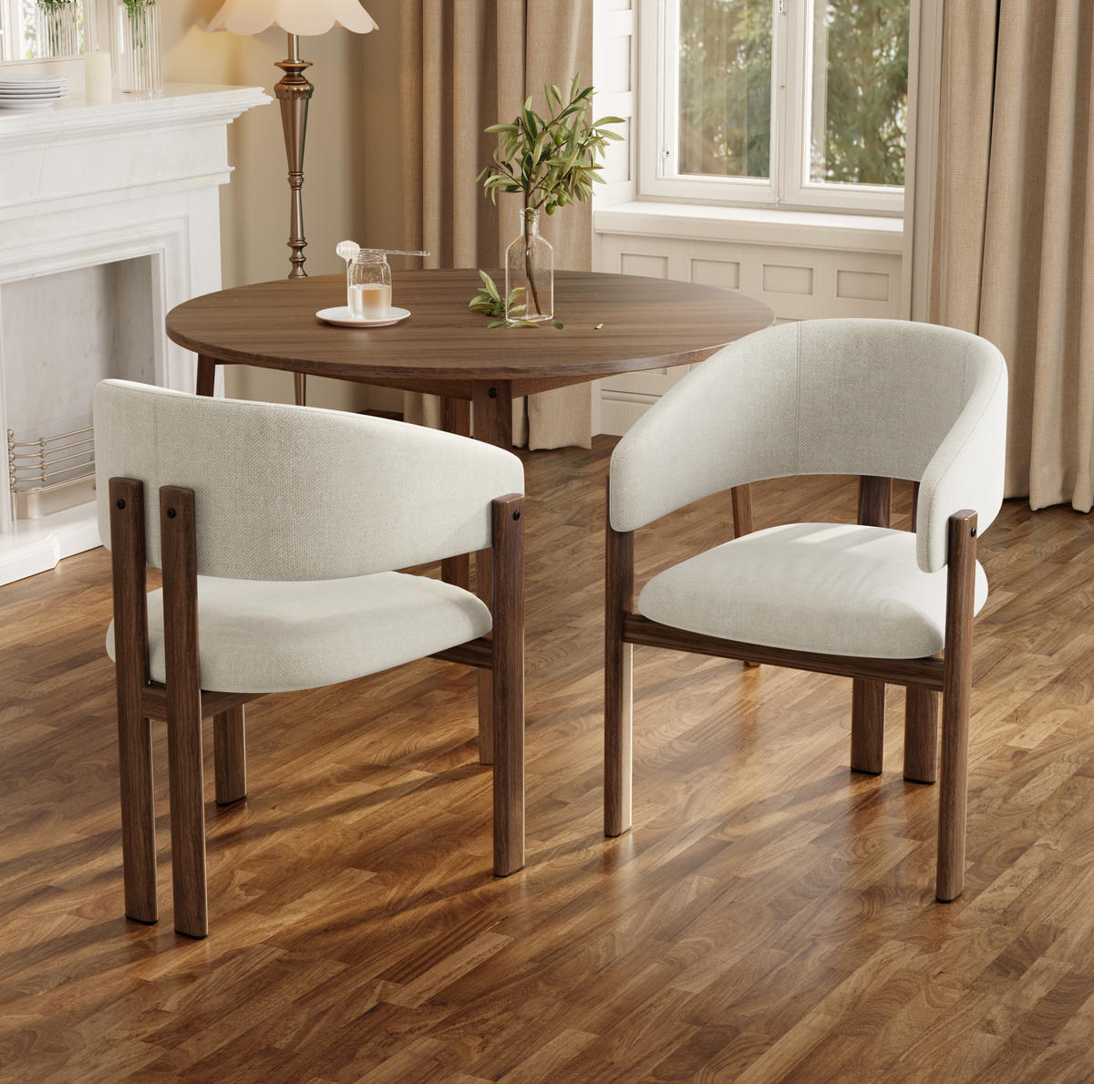ESSZIMMERSTUHL 2er-Set mit Armlehnen Walnuss/Beige - Walnussfarben, Holz (52.5/83/61.5cm) - Meubliv