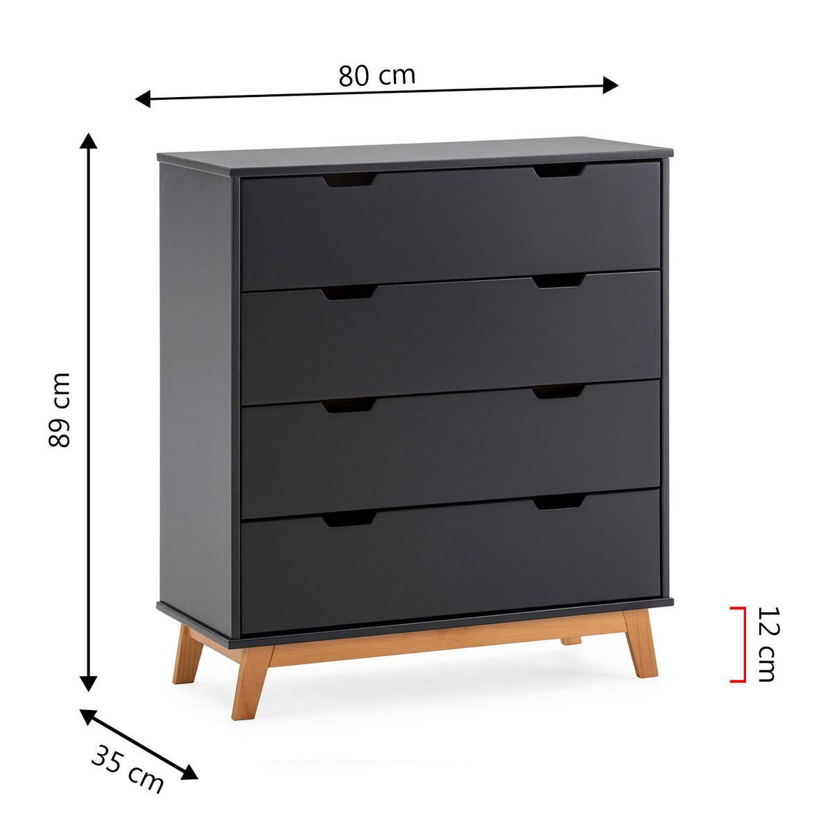 KOMMODE 80/89/35 Miranda Anthrazit - Anthrazit, Holz (80/89/35cm)