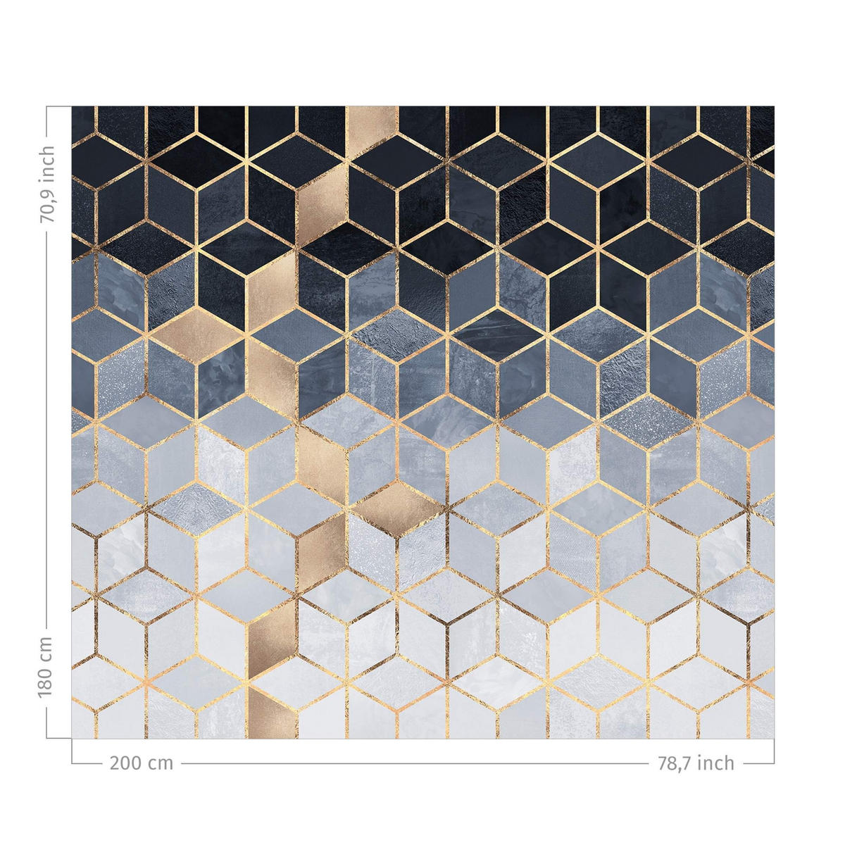 DUSCHVORHANG Blau Weiß goldene Geometrie 200/180 cm - Goldfarben, Textil (200/180cm) - Bilderwelten