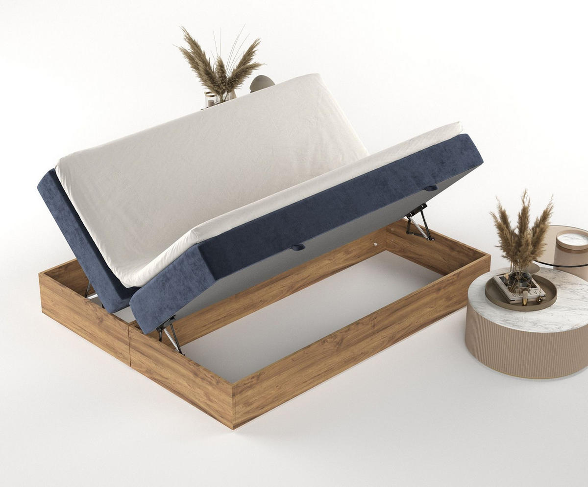 BOXBETT Faro Marineblau 140/200 cm - Schwarz/Dunkelblau, Holz/Holzwerkstoff (140/200cm) - Maison de Reve