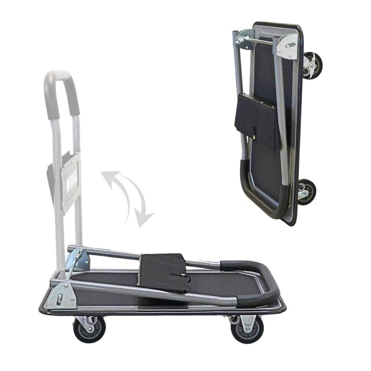 PLATTFORMWAGEN Transportwagen Rhino 150kg klappbar mit Gummiräder und Werkzeugtasche - Schwarz, Metall (73/47/83cm) - PROREGAL