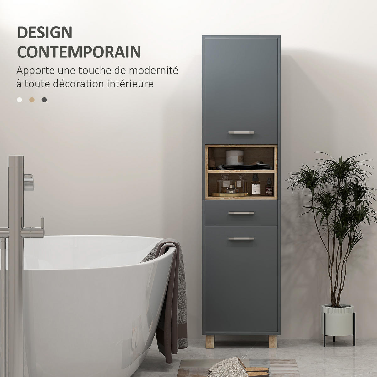 HOCHSCHRANK DE-12439 40/24/160 cm Grau - Grau, Holzwerkstoff (24/160/40cm) - ComfortXL