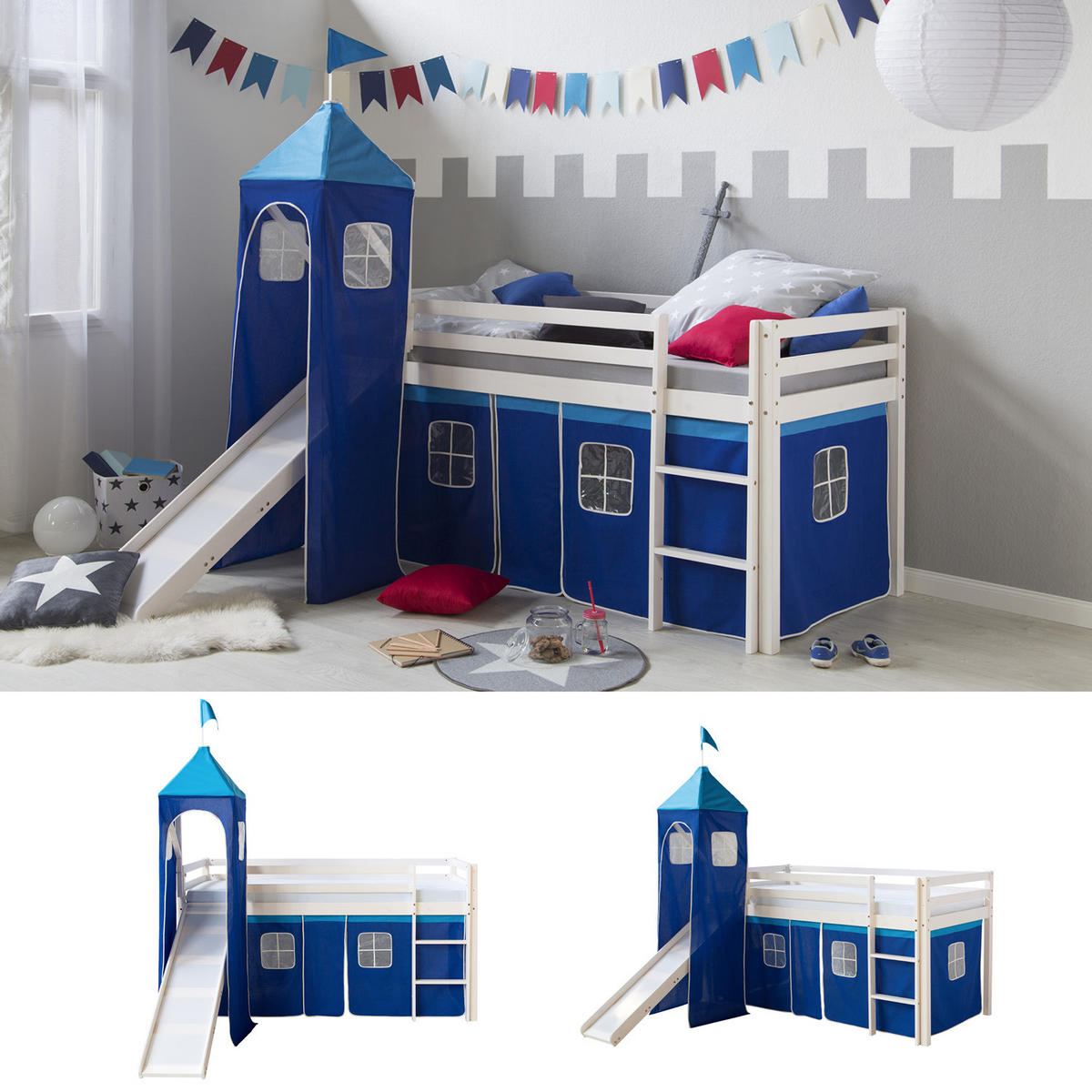 HOCHBETT mit Rutsche Turm 90/200 cm Blau - Blau/Weiß, Holz - Homestyle4u