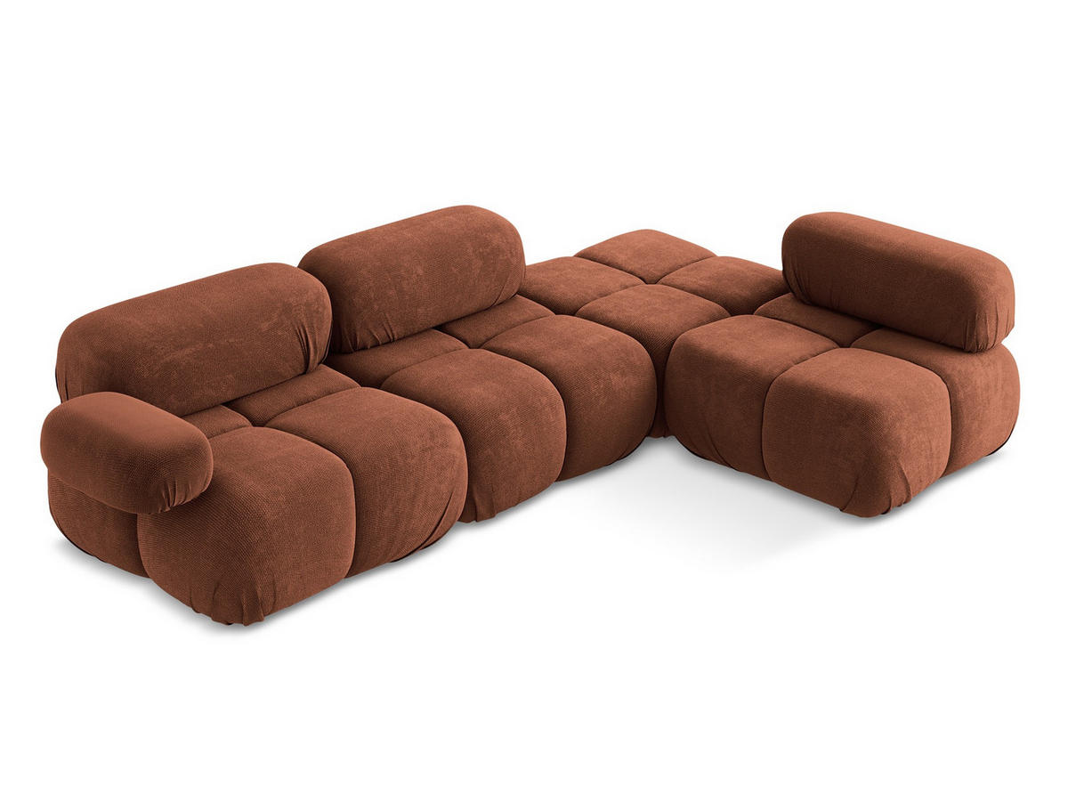 ECKSOFA Rechts Chenille Stoff Orange - Terra cotta/Schwarz, Kunststoff/Textil (285/190cm) - Makamii