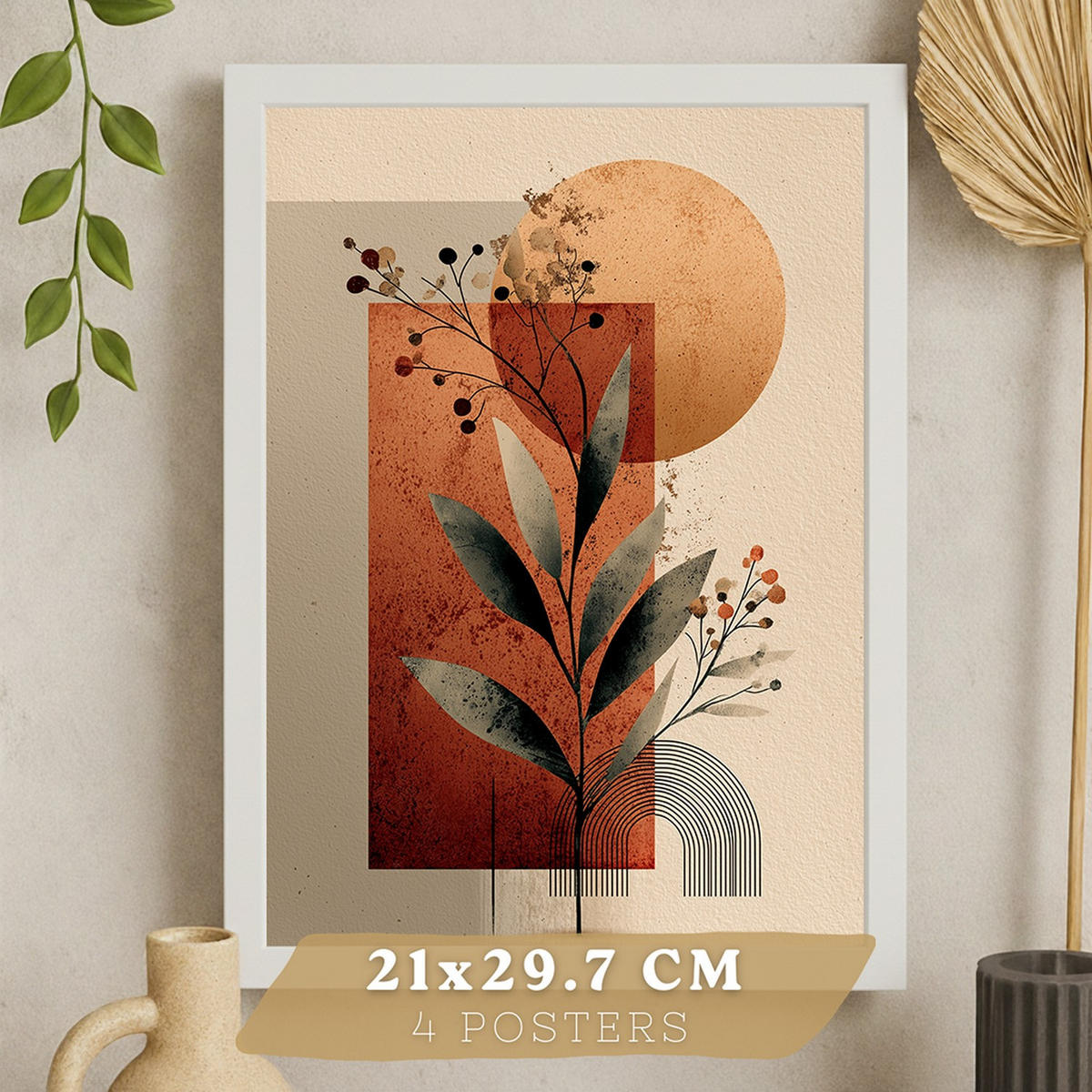 PLAKAT Sada 4 Abstraktní Reds A3 Bílý rám - bílá, papír (29.7/1/42cm) - Nacnic