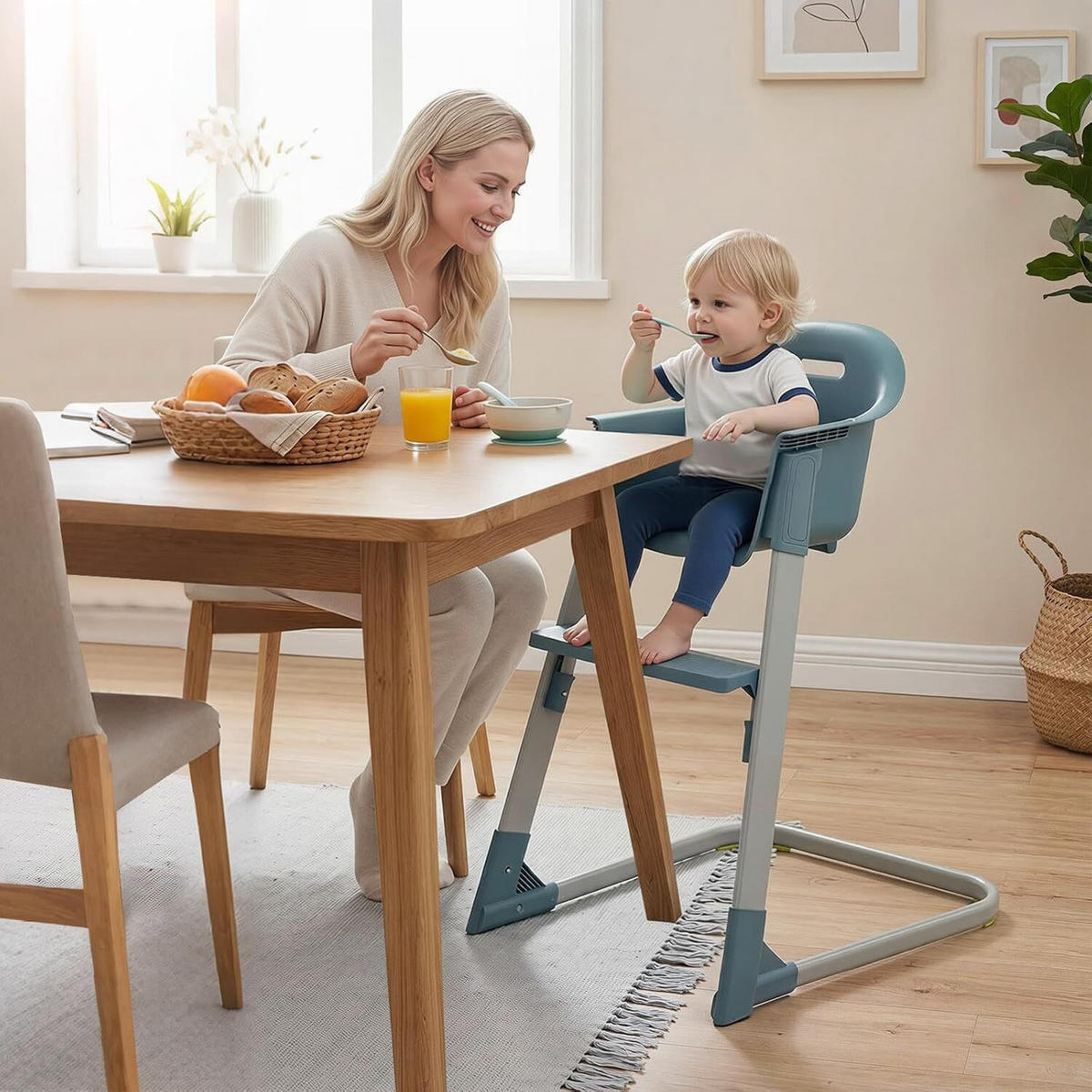 BABYHOCHSTUHL mit abnehmbarem Tablett & Sitzkissen grau - Grau, Metall (62/86/58cm) - COSTWAY