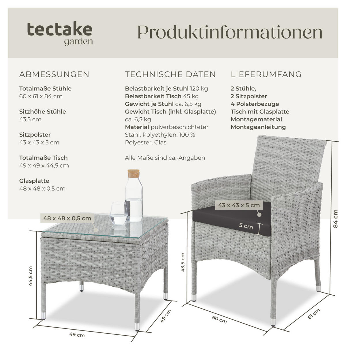 RATTANSET Luzern,2 Bezugssets,hellgrau - Hellgrau, Kunststoff - tectake