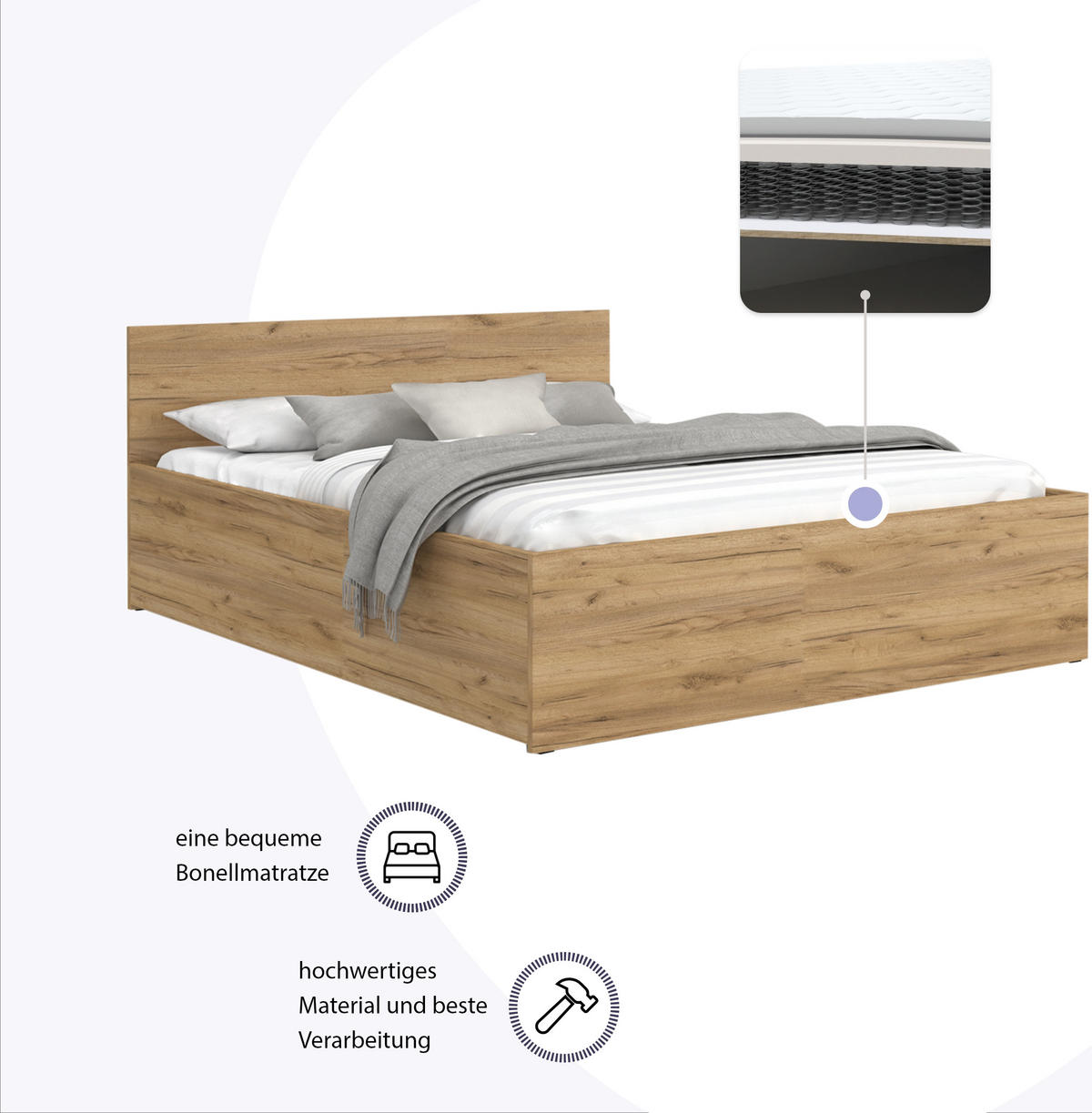 DOPPELBETT Sydney LUX 140x200 cm, Eichenfarbe - Braun, Textil (140/200cm) - Fedve