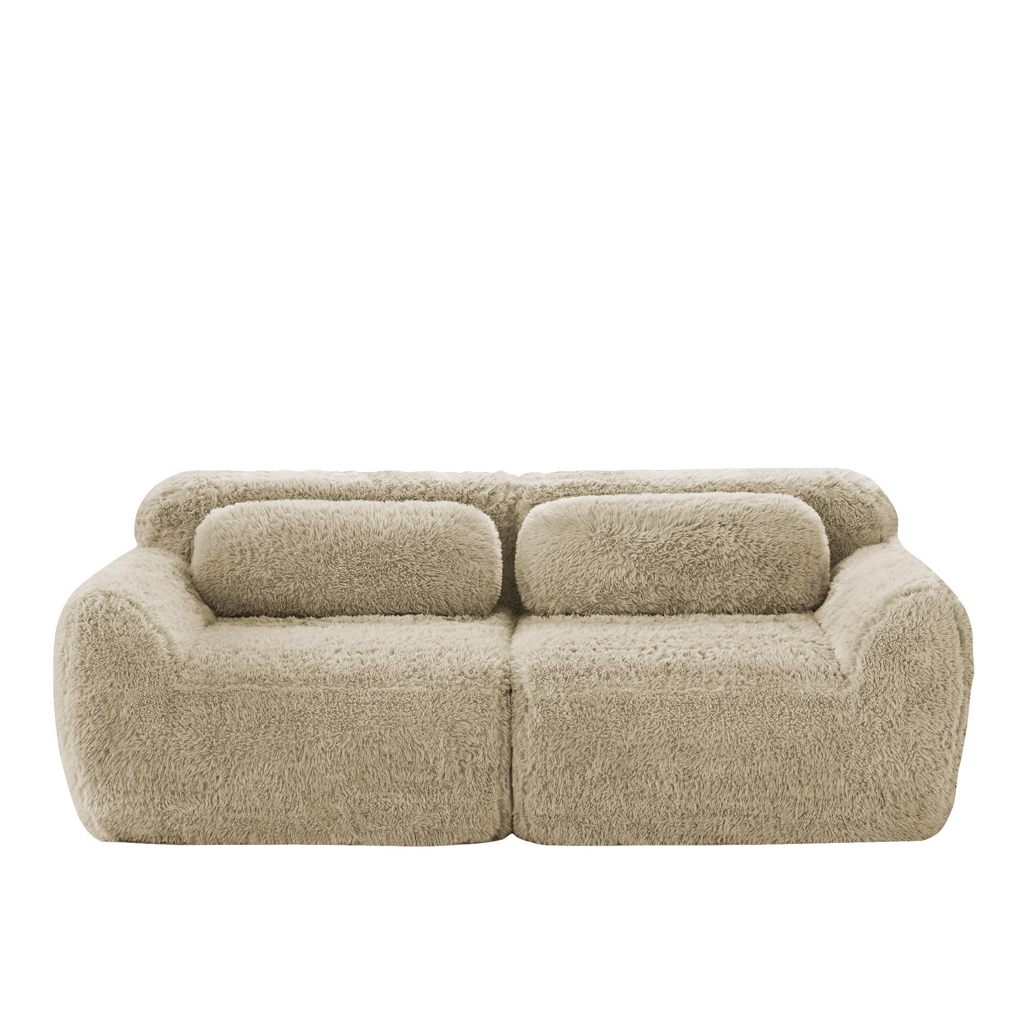 2-SITZER SOFA Plüschstoff Hellkhaki - Beige, Textil (204/73/104cm) - WISHDOR
