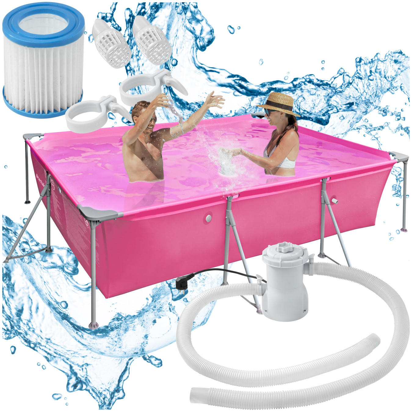 SWIMMING POOL Summertime,solider Stahlrahmen,pink - Pink, Metall (282/70/375cm) - tectake