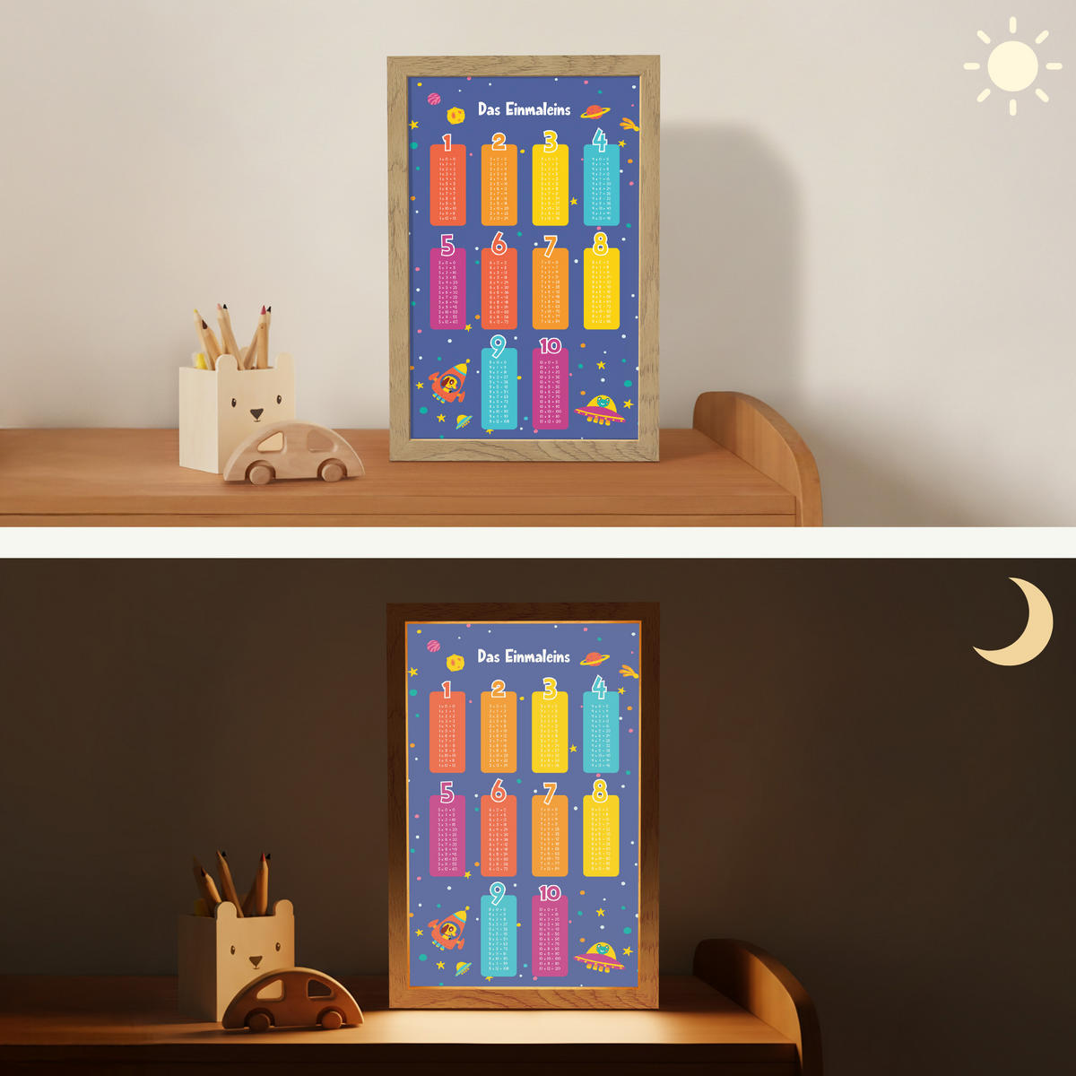 NACHTTISCHLAMPE Pädagogisch - Rechnen lernen - Raum - Einmaleins 20x30 cm - Dunkelblau, Holzwerkstoff (8/20/30cm)