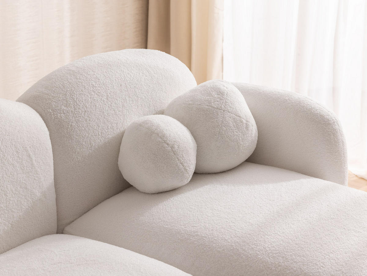 ECKSOFA Nuvola mit abgerundetem Design Weiß Bouclé-Stoff - Ottomane Rechts - Schwarz/Weiß, Holz/Kunststoff (190/146cm) - S-Style Möbel