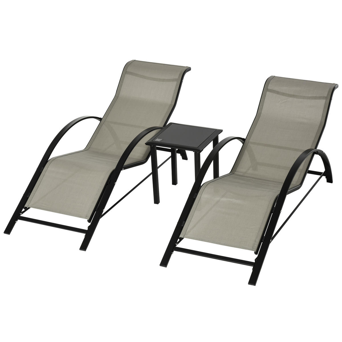 GARTENLIEGE mit Tisch, 59L x 169B x 66H cm, Metall, Mesh, Grau+Schwarz - Grau, Kunststoff (59/66/169cm) - Outsunny