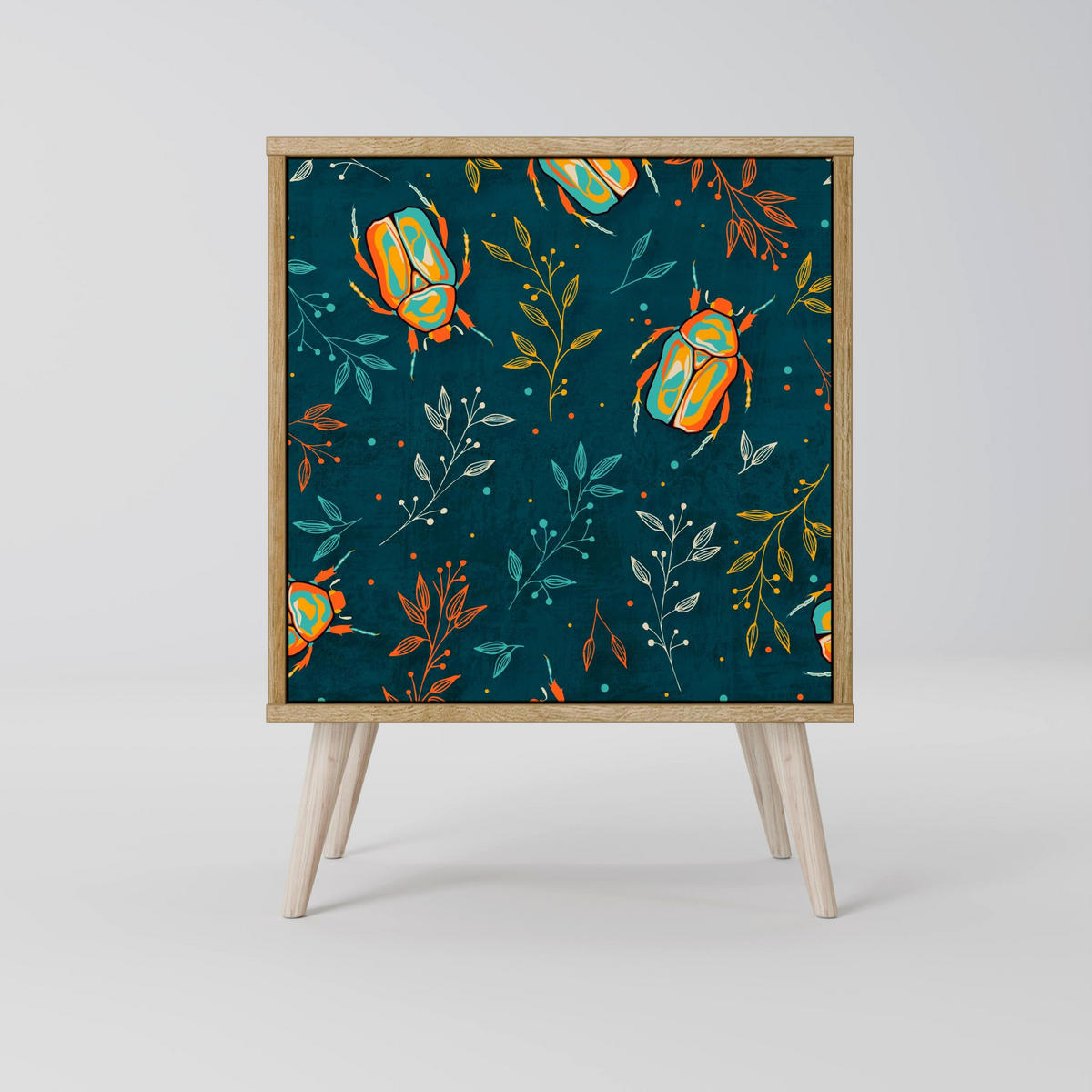 SIDEBOARD AUTUMN INSECTS, Grau, 57,5x42x57,5 cm, Ohne Füße - Multicolor/Grau, Holzwerkstoff (57.5/57.5/42cm) - SpaceRebels