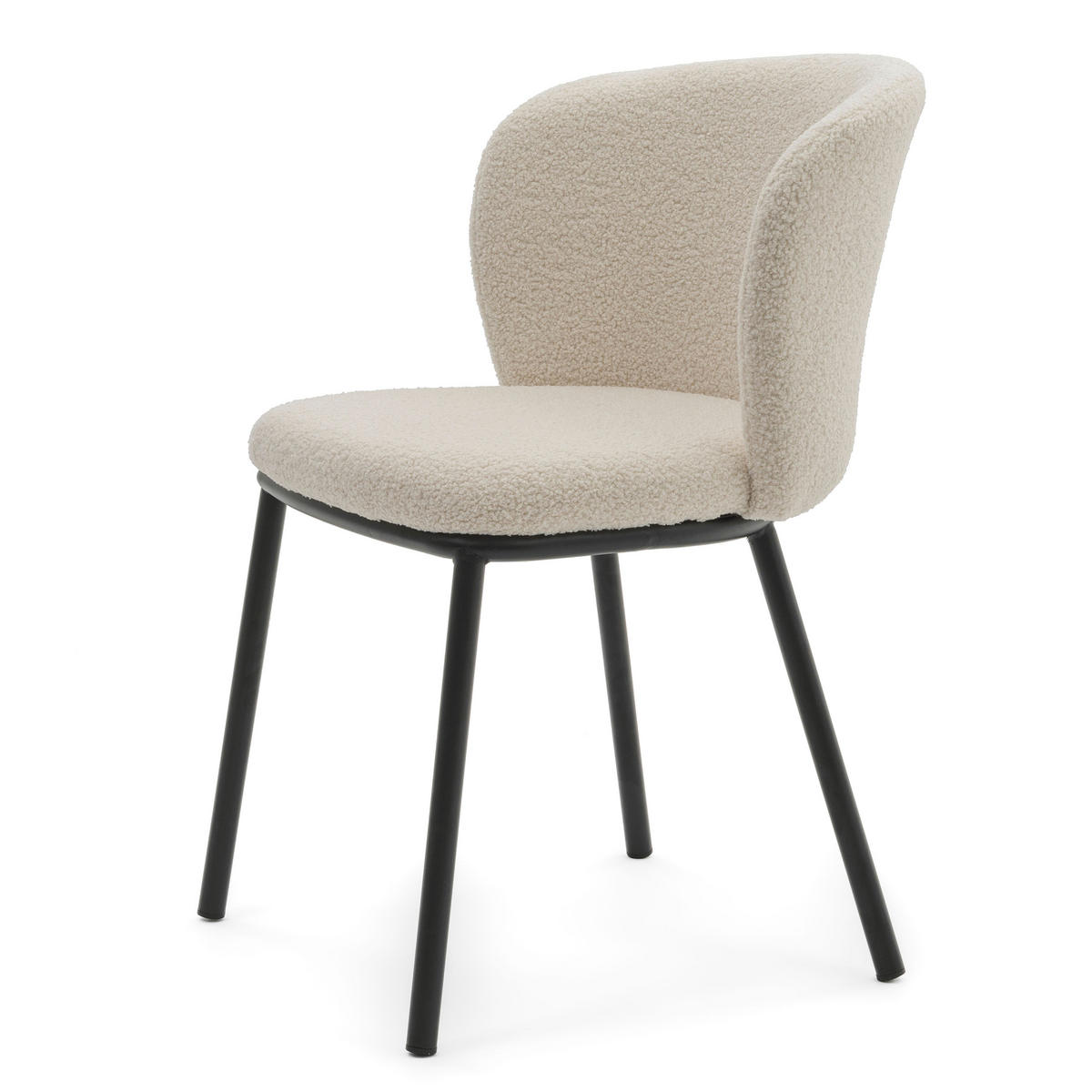 STUHL BARI gepolsterter mit Steppung - ecru - Boucle - Ecru/Schwarz, Textil/Metall (54/81/57cm) - NEW HOME