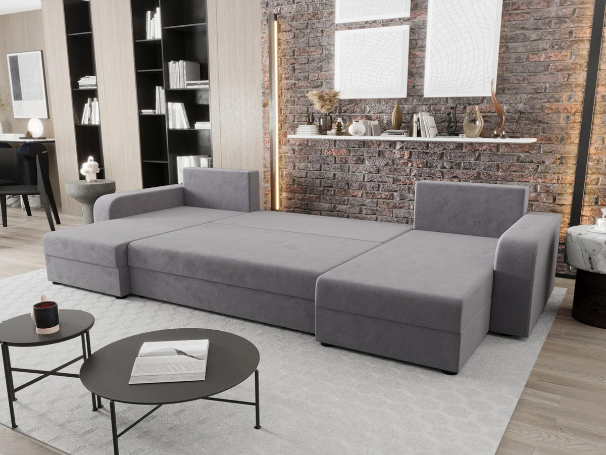 WOHNLANDSCHAFT HEWLET U BIS Itaka 50 mit Schlaffunktion - Grau, Textil (305/90/140cm) - Bedante