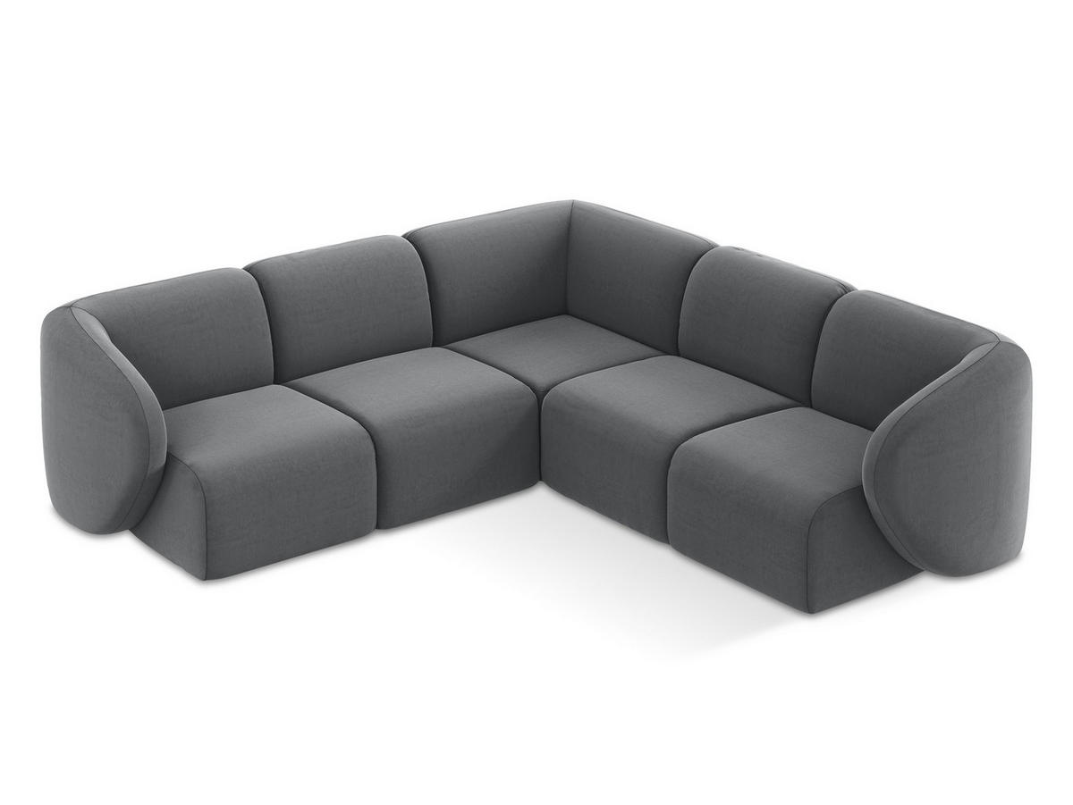 ECKSOFA Samt Stoff Grau - Edelstahlfarben/Schwarz, Holzwerkstoff/Kunststoff (251/251cm) - Makamii