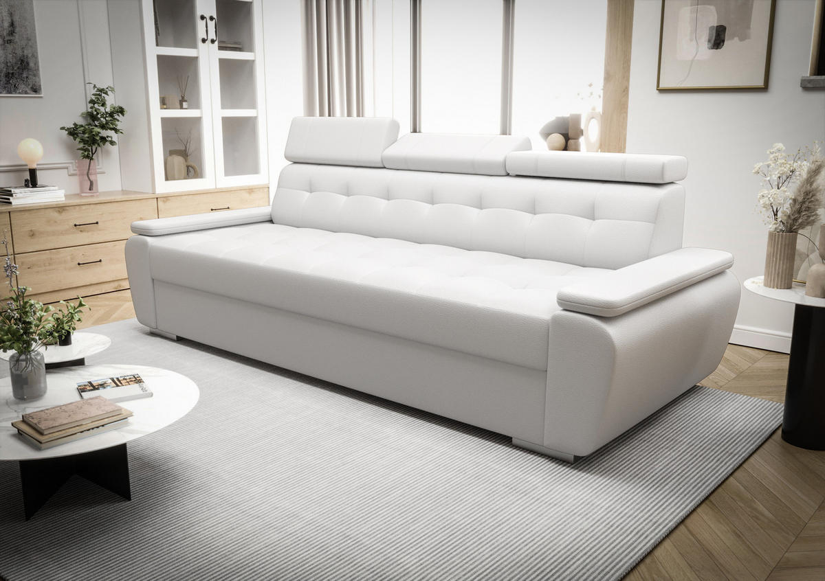 SCHLAFSOFA KONGO 01, Sofa mit Schlaffunktion, Farbe: Weiß, Kunstleder - Weiß, Textil (230/90/95cm) - O-Sofa