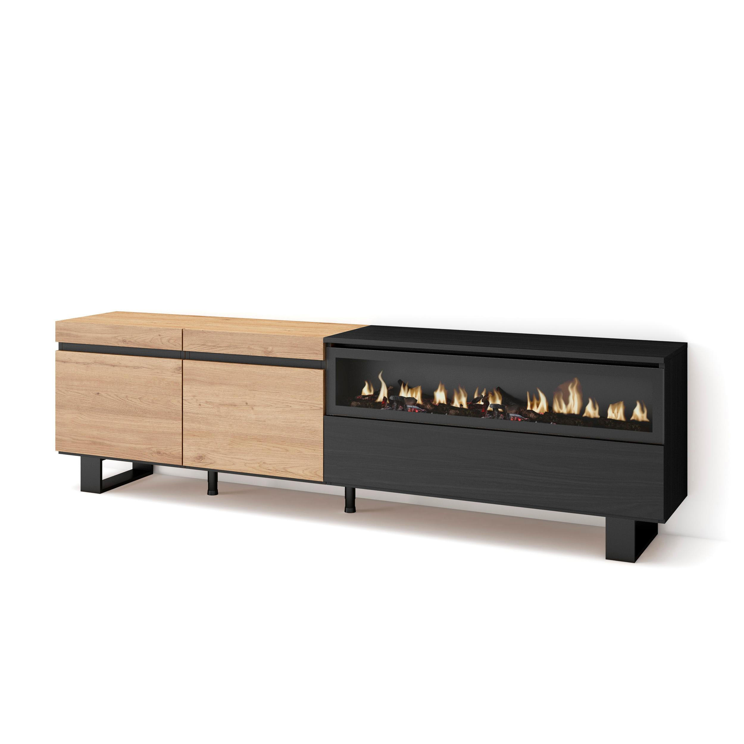 Skraut Home Lowboard, Eiche, Schwarz 200x57x35 cm