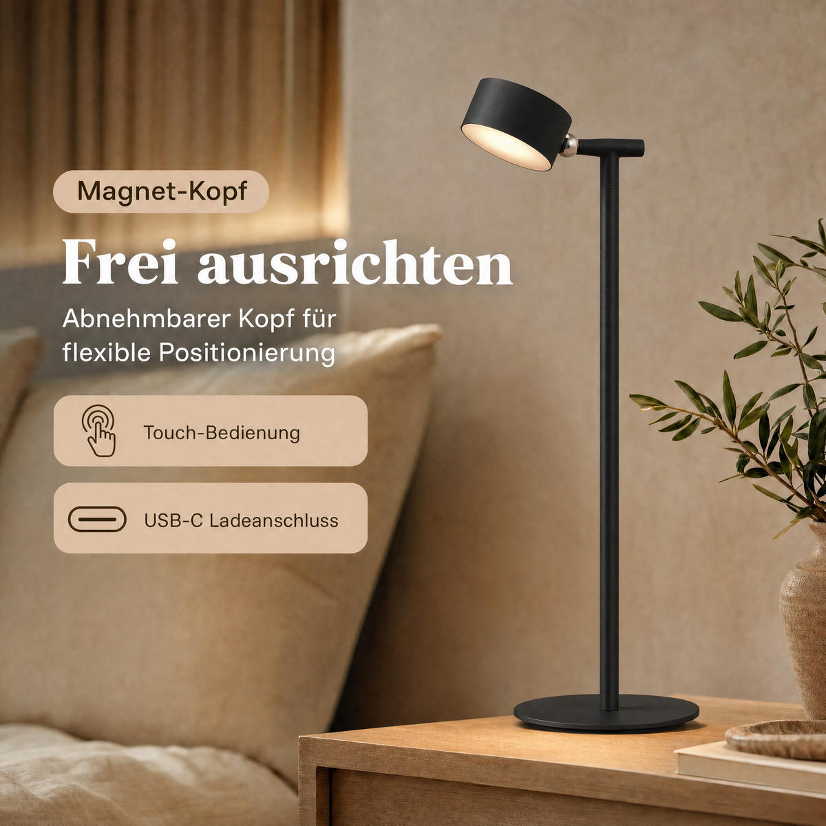 LED-AKKU-STEHLEUCHTE 3 in 1 Schwarz Höhe bis zu 120 cm Metall - Schwarz, Metall (16/16/120cm) - Northpoint
