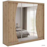 SCHWEBETÜRENSCHRANK mit Schubladen 240 - VERONA - Eiche Artisan mit Spiegel - Alufarben/Eiche Artisan, Holzwerkstoff/Metall (240/216/61cm) - MKS