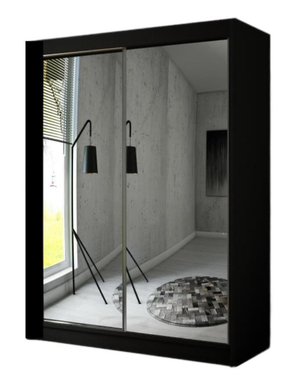 SCHRANK Schwarz HOMA Mit Spiegel Schiebetür 120 cm - Schwarz, Holzwerkstoff (120/215/61cm) - Sepro Meble