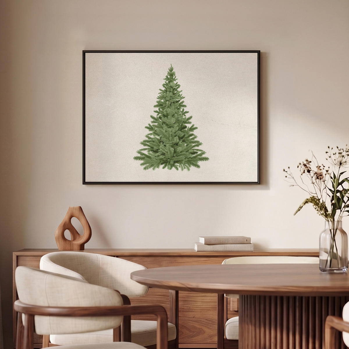LEINWAND Bilder mit Rahmen - Weihnachtsbaum - Grün - Weihnachten - Feiertage - 70x50 - Olivgrün, Textil (70/50cm) - MuchoWow