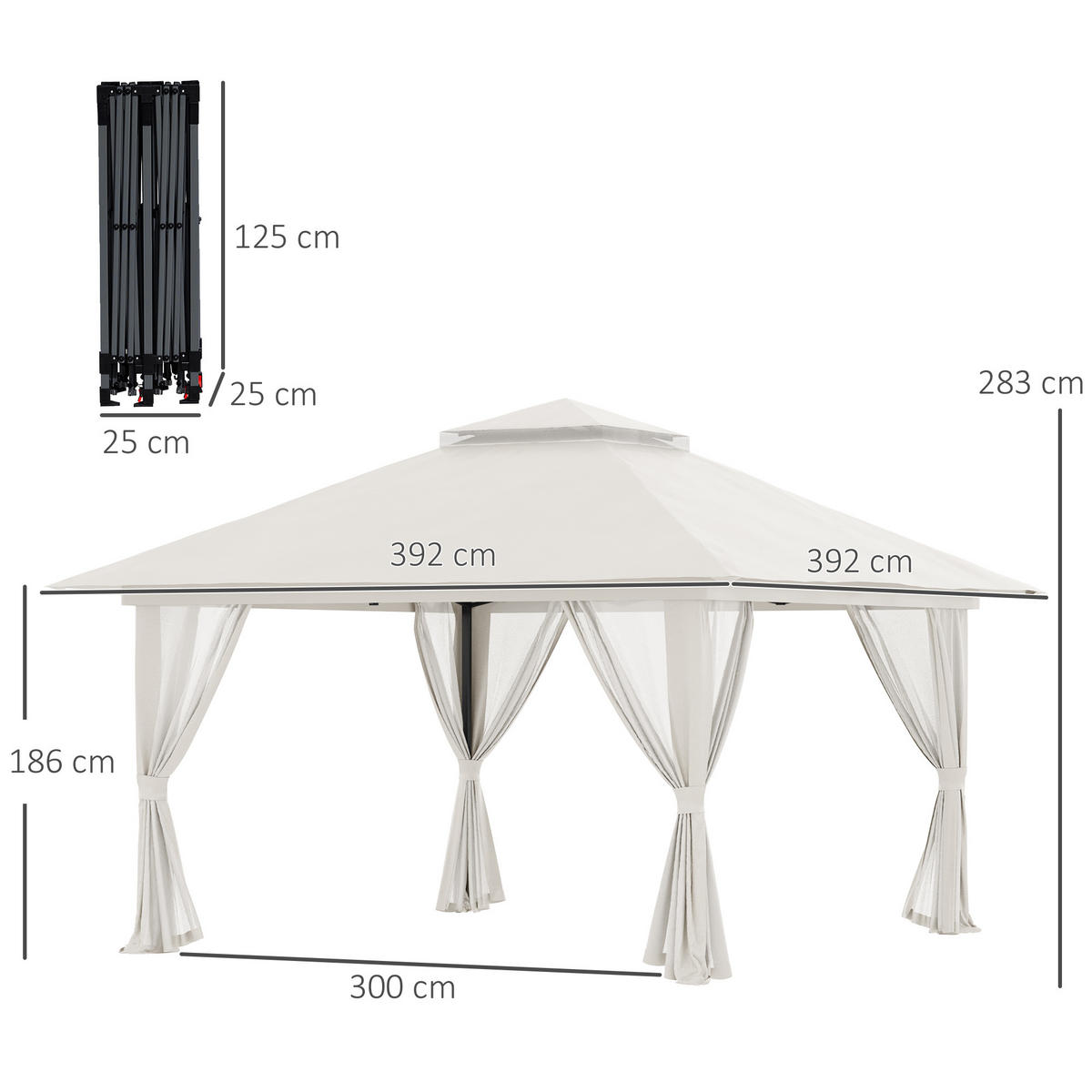 FALTPAVILLON, Beige, Polyesterstoff - Creme, Kunststoff (392/283/392cm) - Outsunny