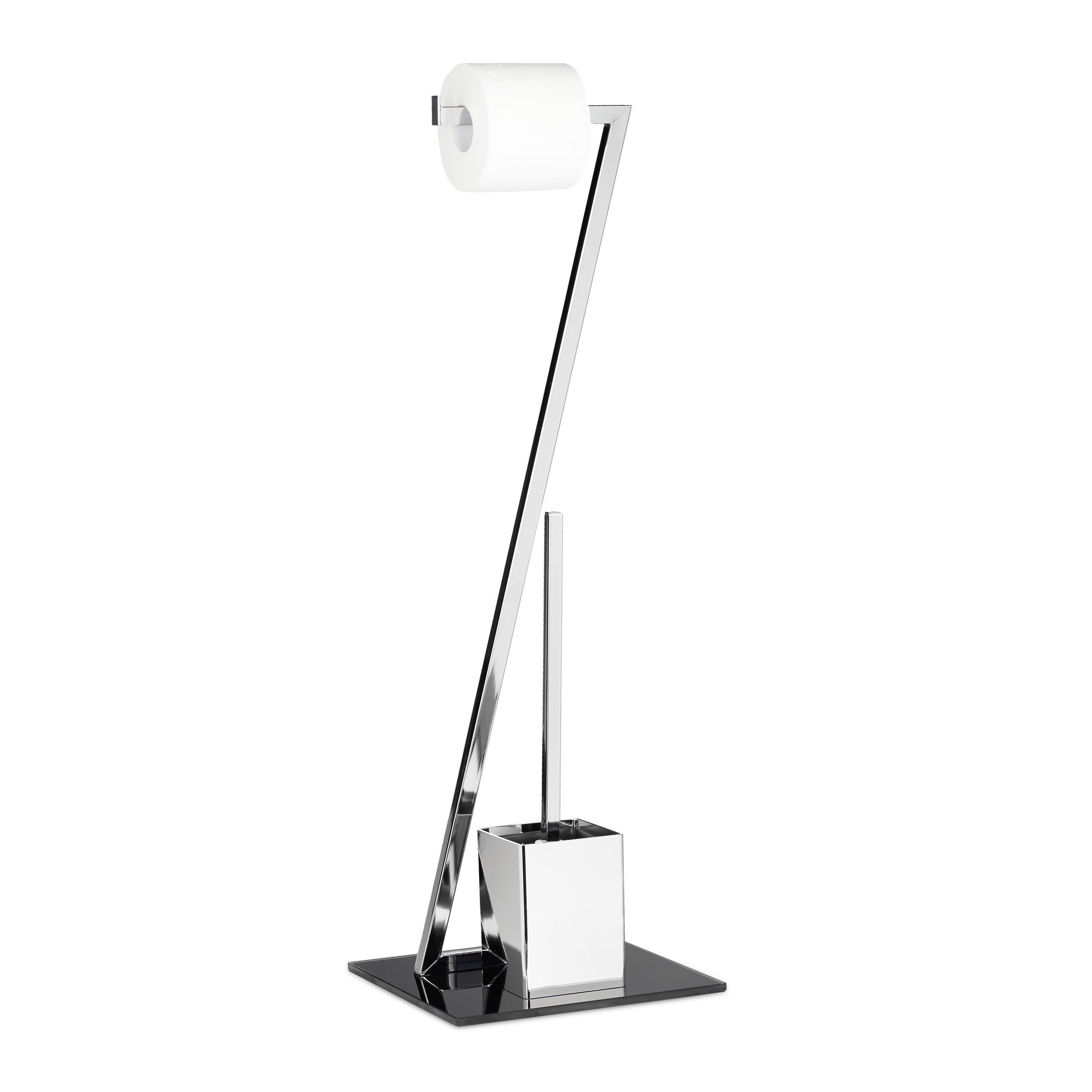WC Garnitur - Silberfarben, Glas/Kunststoff (25/77/25cm) - Relaxdays
