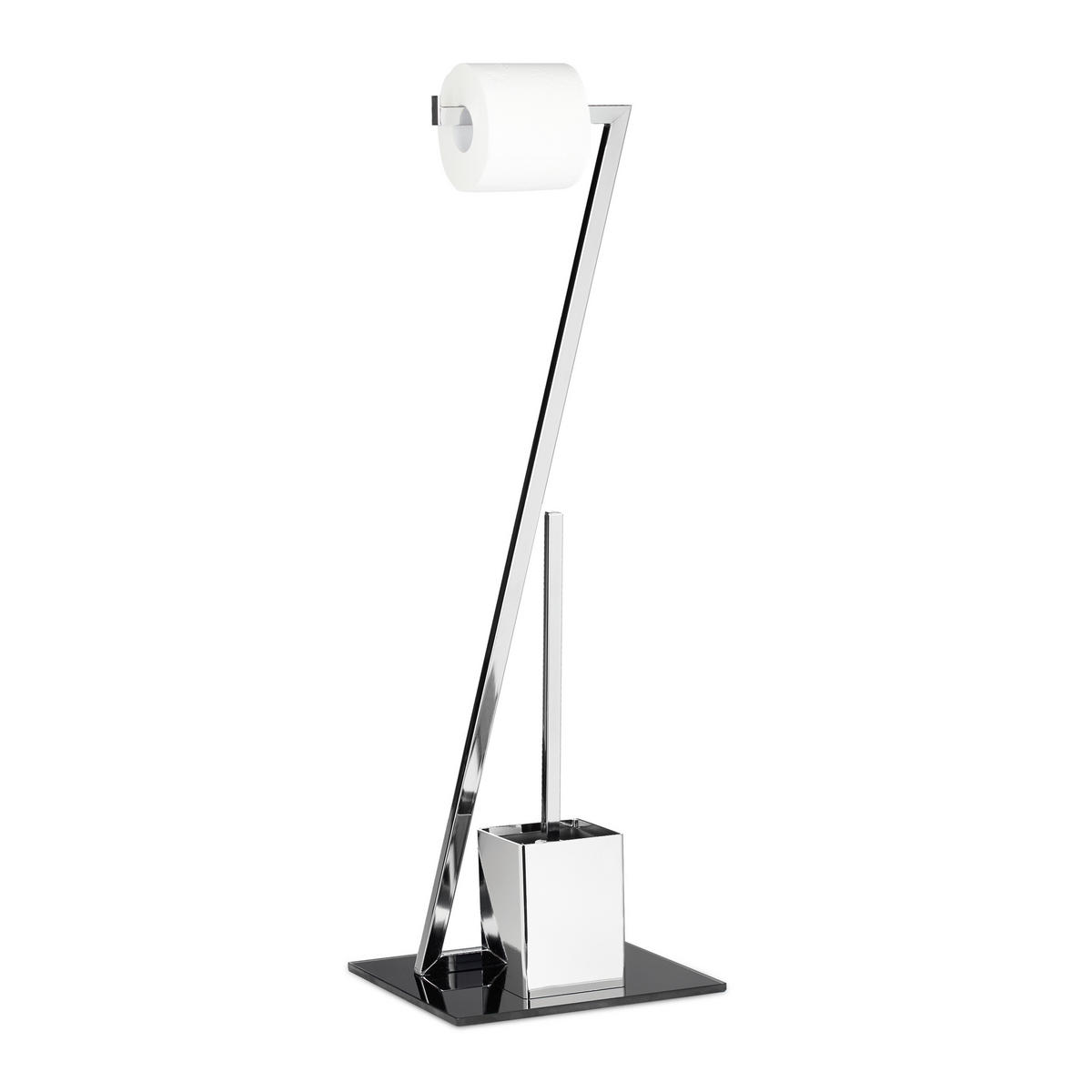 WC Garnitur - Silberfarben, Glas/Kunststoff (25/77/25cm) - Relaxdays