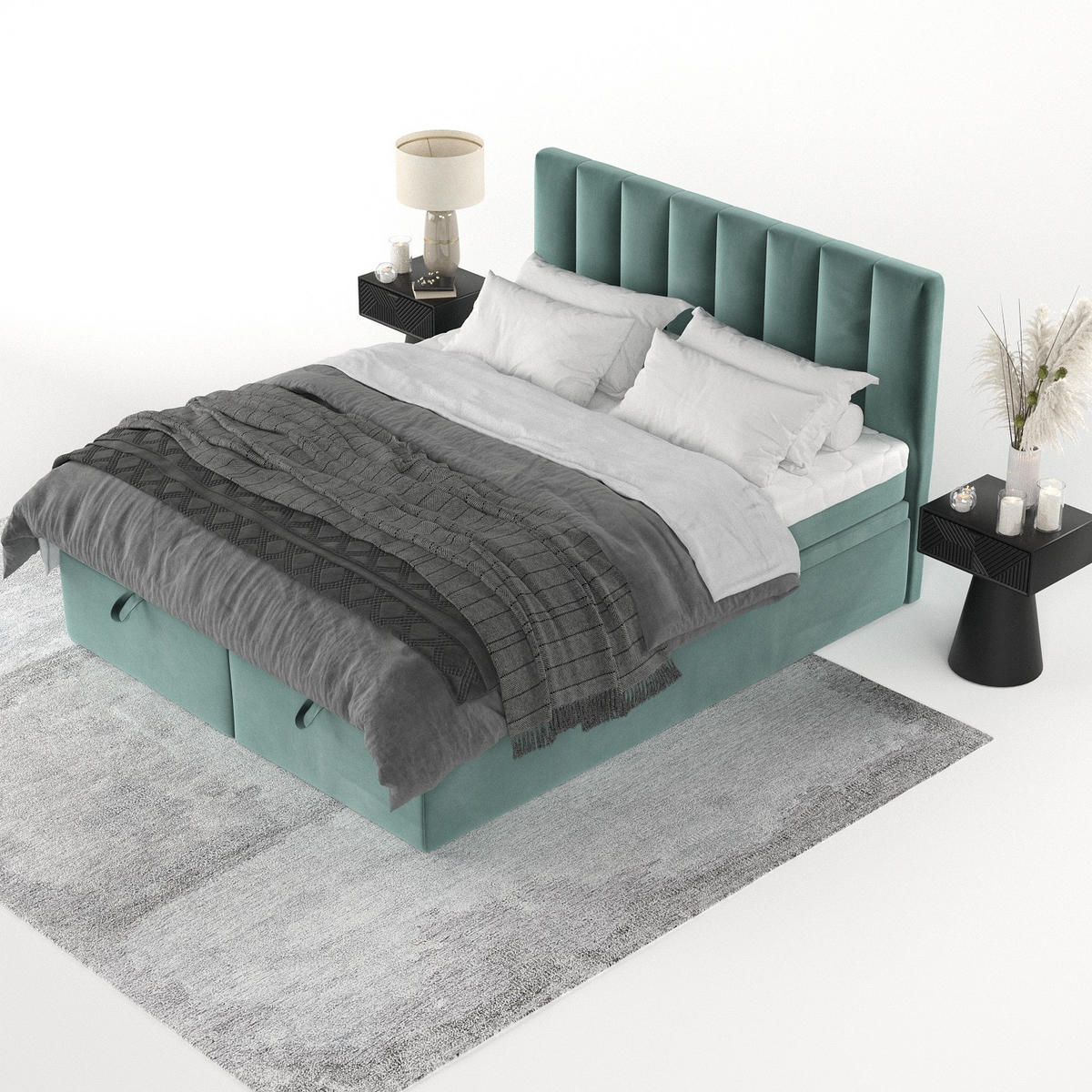 BOXBETT Lume 200/200 cm Türkis im Kronos Stoff - Türkis/Schwarz, Holz/Holzwerkstoff (200/200cm) - AltaBeds