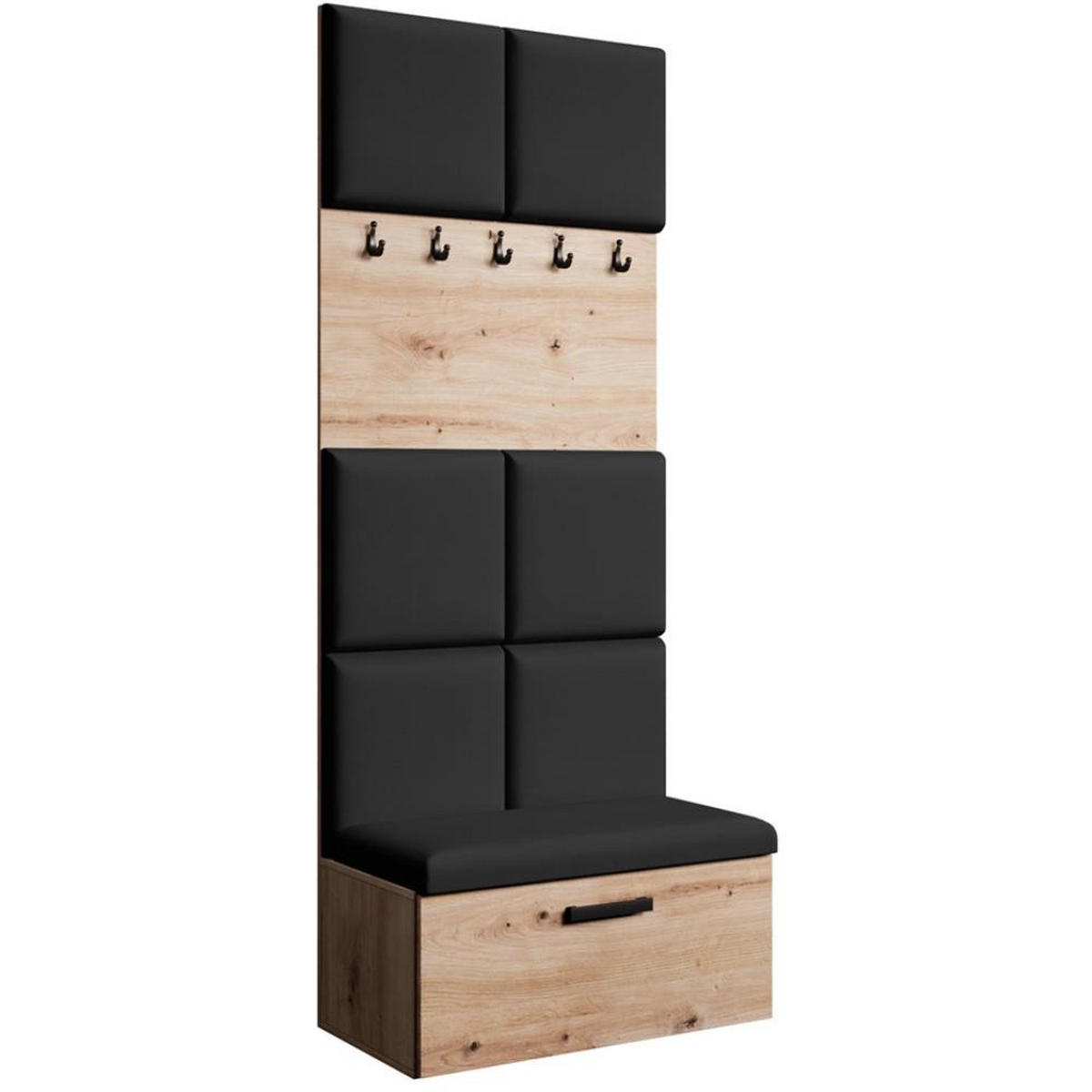 GARDEROBE Margaret I 81/203/43 gepolsterten Paneelen - Schwarz/Eiche Artisan, Holzwerkstoff/Kunststoff (81/203/43cm) - Beautysofa