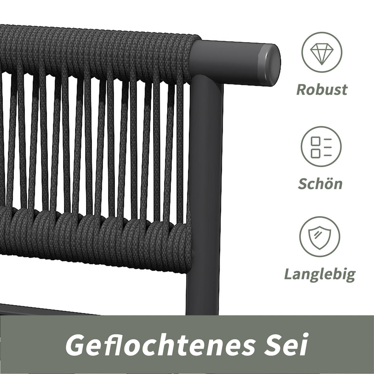 GARTENLOUNGE-SET 6er-Set Gartenmöbel Set Outdoor Sitzgruppe mit Sofa und Glas Tisch - Schwarz/Grau, Textil/Metall - STILVORA