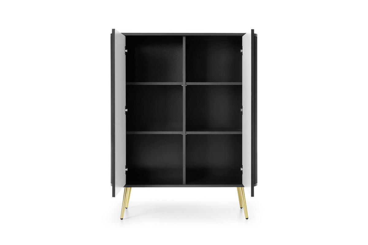 KOMMODE ZOVA - K-103, mit 6-Regalen, Metallfüße 103x39x129 cm SCHWARZ - Goldfarben/Creme, Holzwerkstoff/Kunststoff (103/129/39cm) - DomoHome