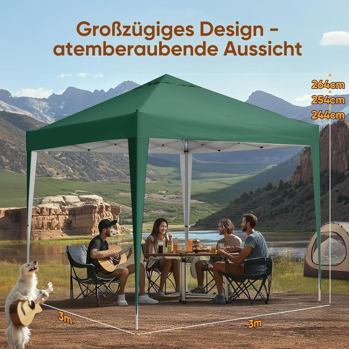 FALTPAVILLON 3 x 3 m Grün Wasserdicht UV-Schutz 50+ - Grün, Textil (300/265/300cm)