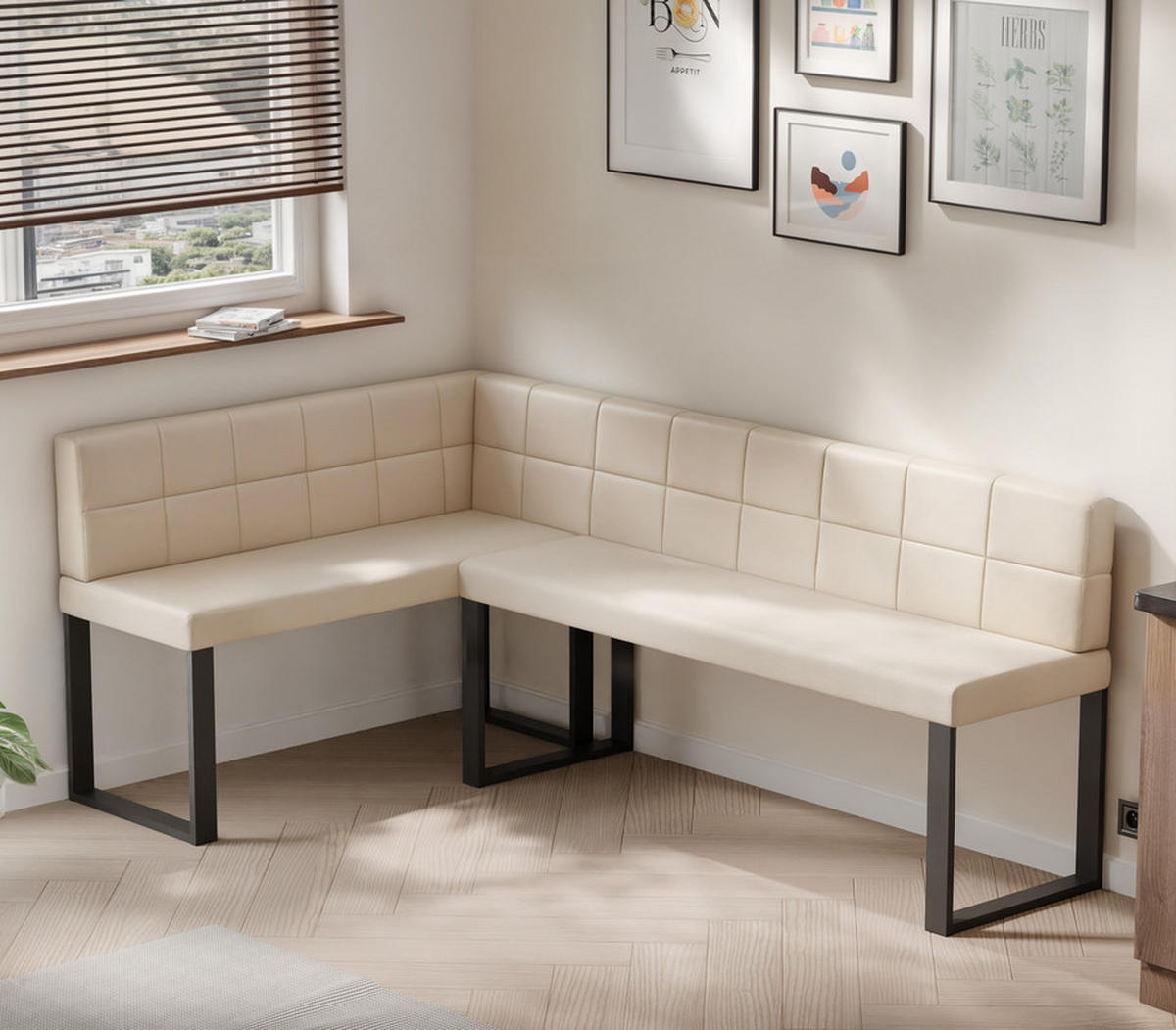 ECKBANK links SANA U Kunstleder gesteppt, 142/196 cm Beige - Beige, Kunststoff/Textil (142/196cm) - Idohome